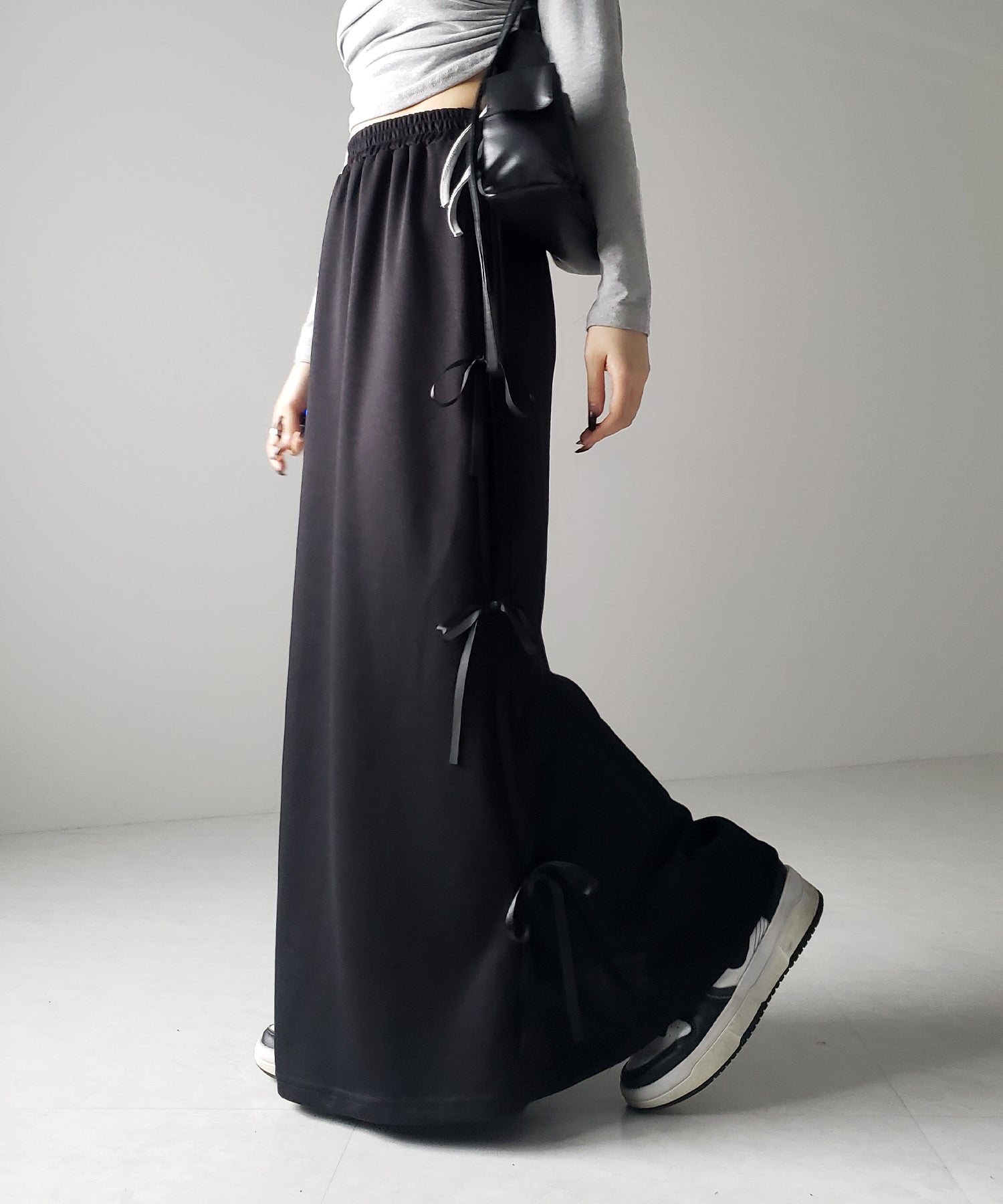 【 ２color 】３ストラップサイドリボンロングスウェットスカート／ three strap side ribbon long sweat skirt
