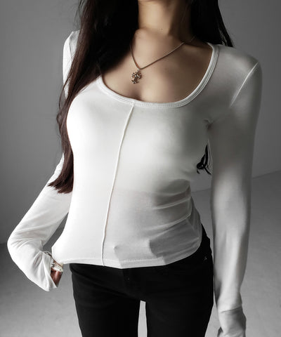 オープンネックタイトフィットルーズドレープ長袖Ｔシャツ ／ open neck tight fit loose drape long sleeve T-shirts
