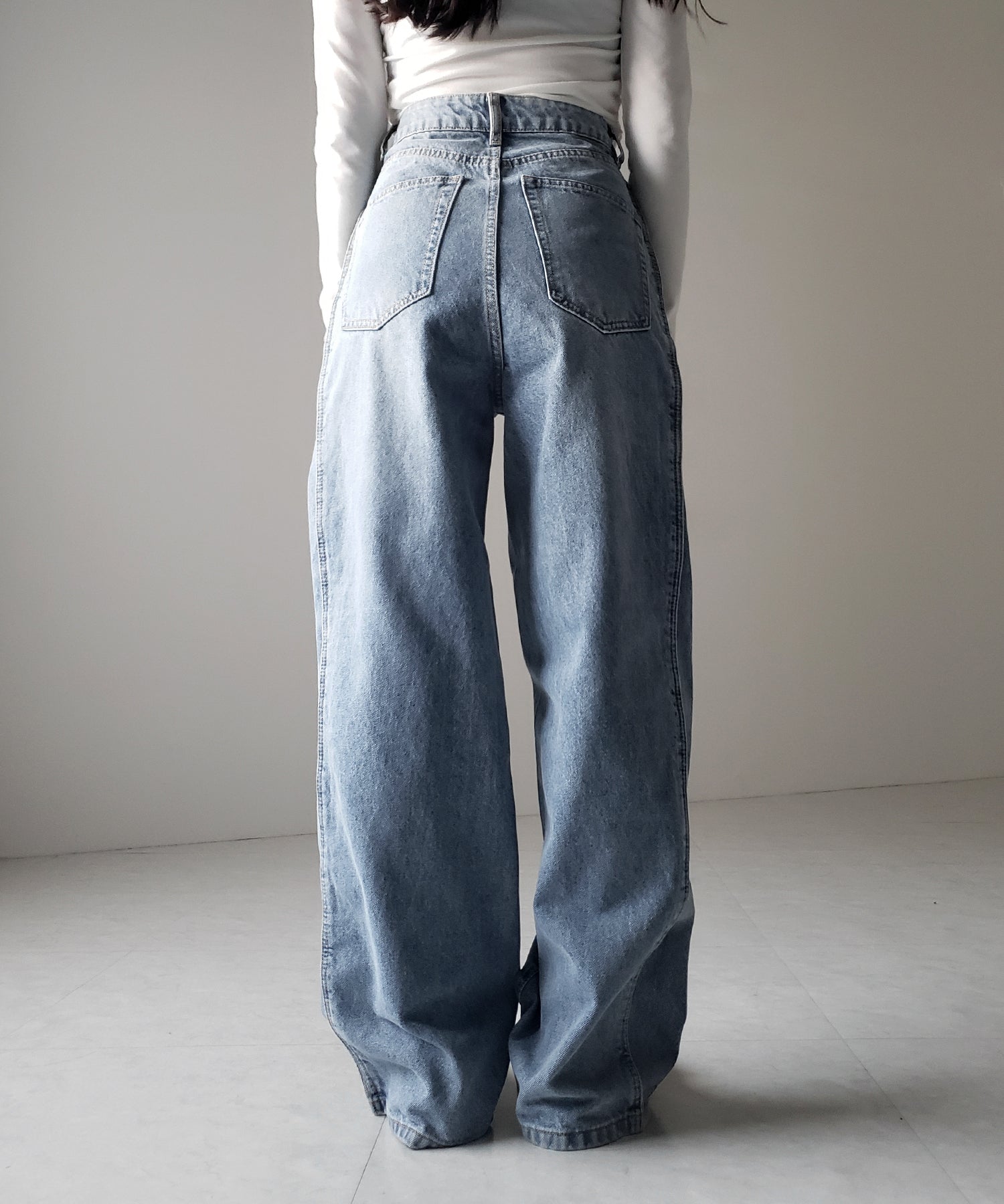 【 ３color ／ ４size 】サイドタック切替ハイウエストストレートデニム ／side tack kirikae highwaist straight denim