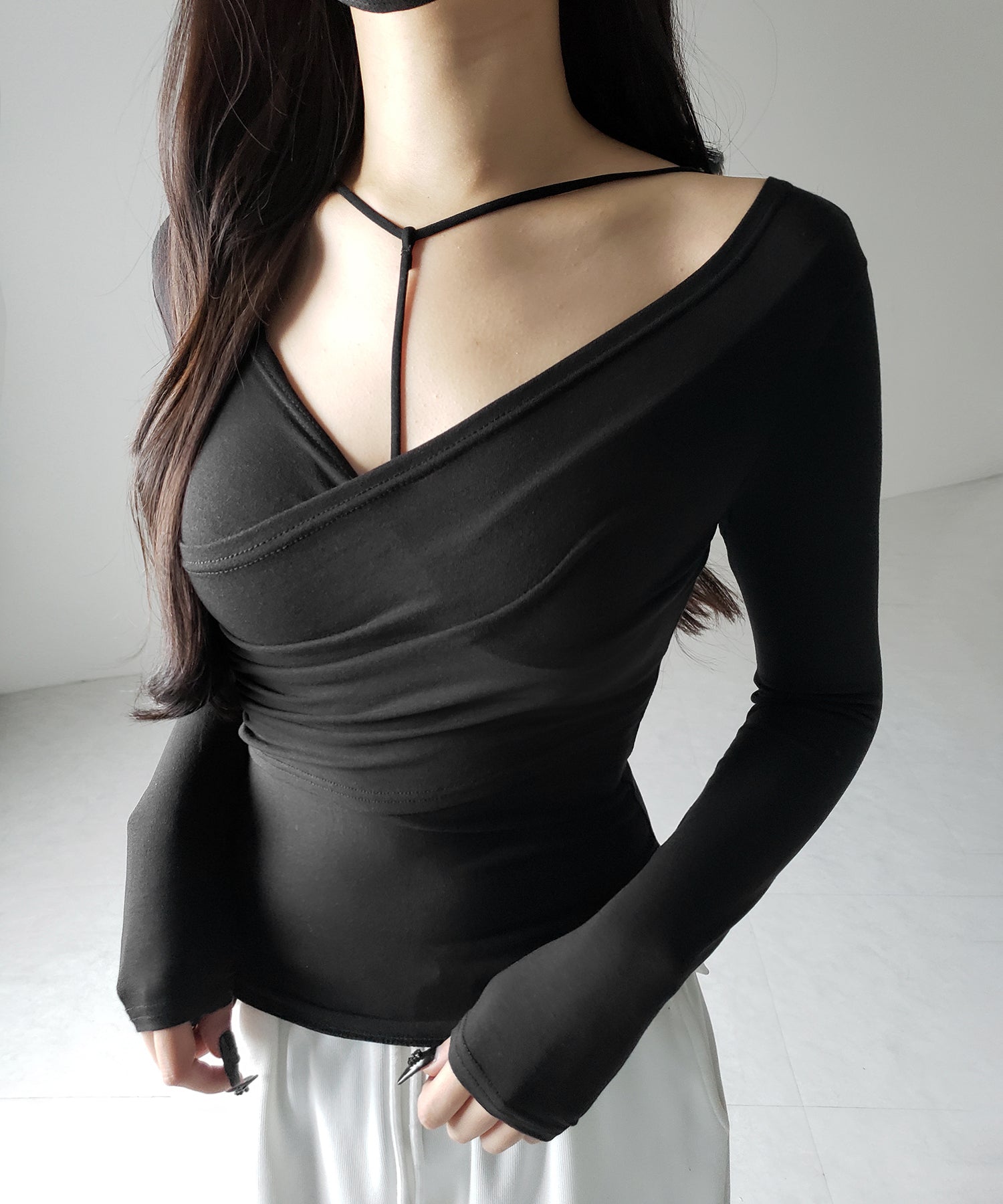 【 ２点セット 】Y-ストラップスリムギャザーレイヤードトップス ／ Y-strap slim gather layered tops