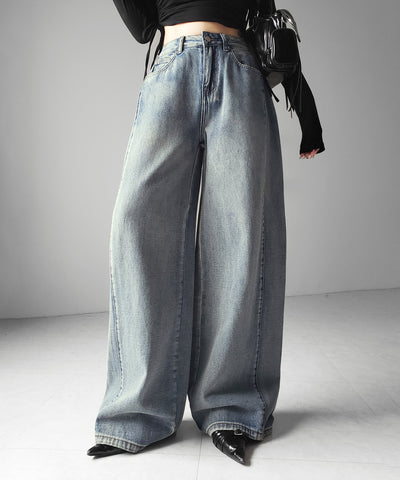 ヴィンテージライクウォッシュカーブワイドデニム ／ vintage like wash curve wide denim