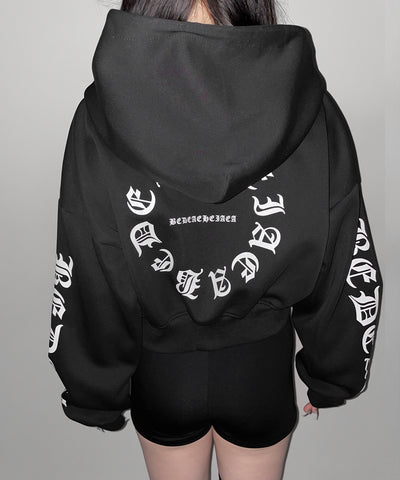 グランジロゴダブルジップショートパーカー ／ grunge logo double zip short hoodie