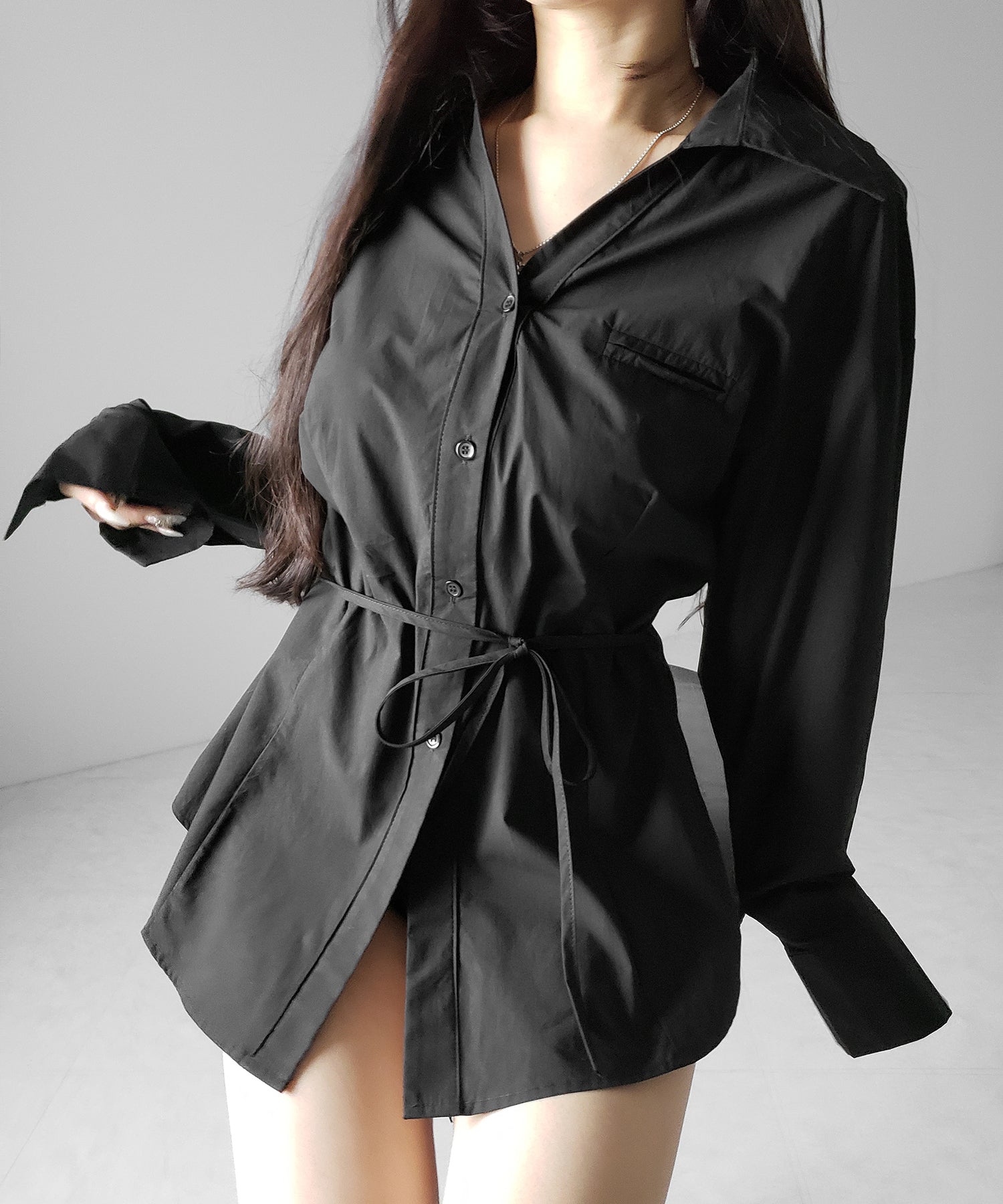 ストラップリボンレディフレアシャツ ／ strap ribbon lady flare shirts