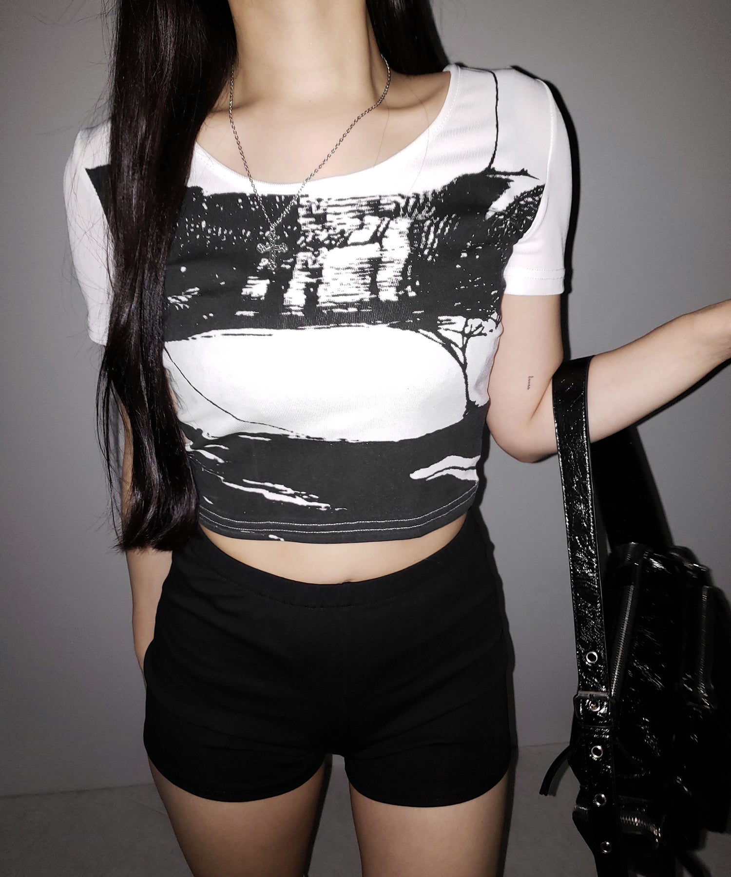 ヴィンテージプリント半袖ショートリブＴシャツ ／ vintage print short sleeve short lib t-shirt