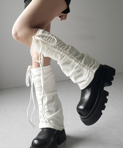 【 ２color 】ストラップリボンサイドシャーリングレッグカバー ／ strap ribbon side shirring leg cover