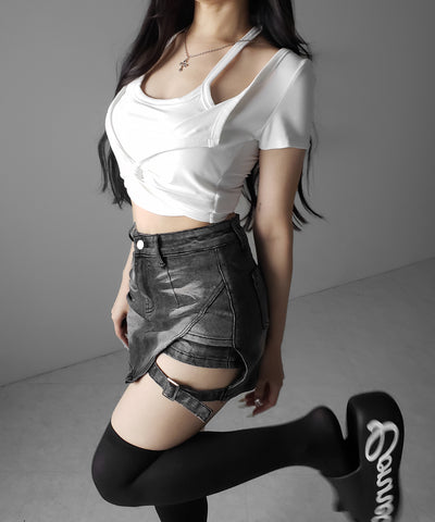 ホルターネックレイヤードショートぴちＴシャツ ／ halter neck layered short pichi T-shirts
