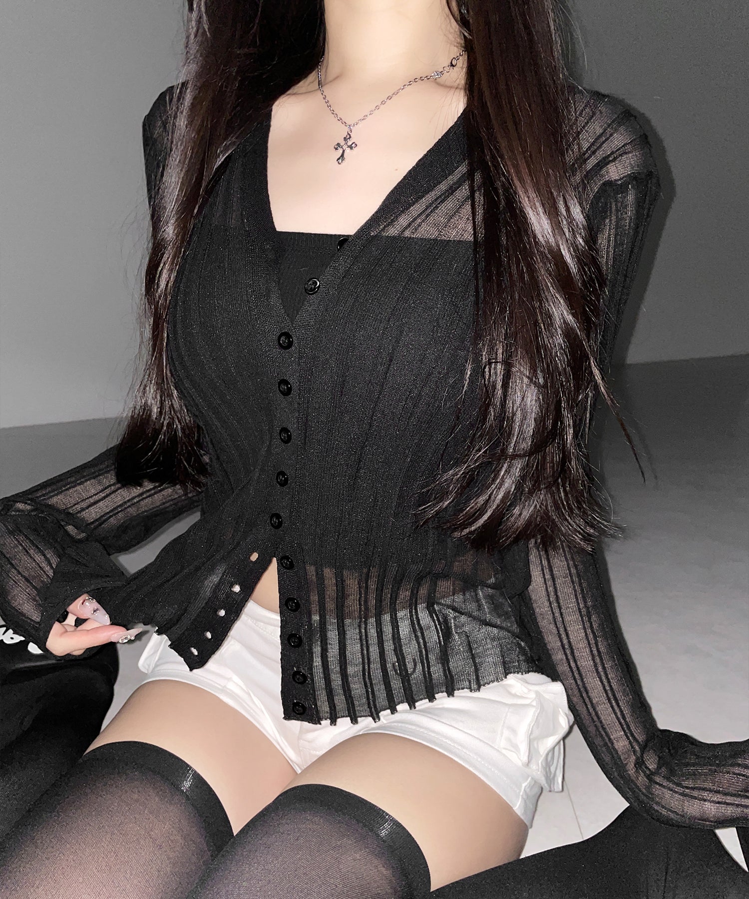 シアーリブニットカーディガン ／ sheer lib knit cardigan
