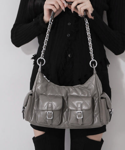 【 ２WAY 】アウトポケットキルティングチェーンショルダーバッグ ／ 2WAY out pocket quilting chain shoulder bag
