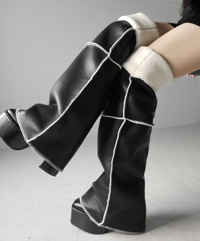 【 ニーハイにもなる２WAY 】ムートンフェイクレザールーズレッグカバー ／ mouton fake leather loose leg cover