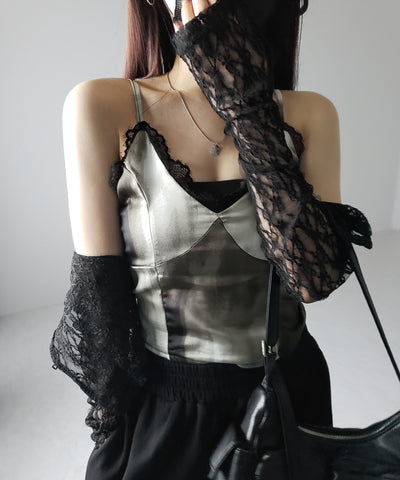 レースタイダイサテンランジェリーキャミソール ／ lace tie dye satin lingerie camisole