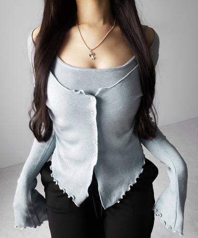 レイヤード風メロースリムニットカーディガン ／ layered mellow slim knit cardigan