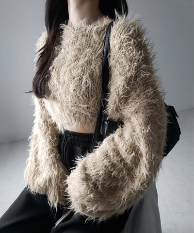 【 選べる６色展開 】フラッフィーシャギールーズショートニット ／ fluffy shaggy loose short knit