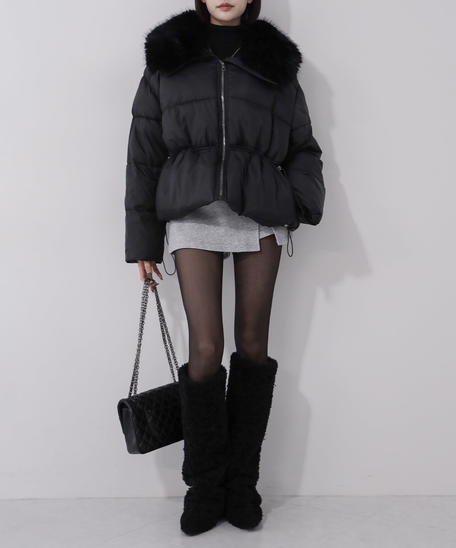 ファーカラーウエストマークミディダウンジャケット ／ fur collar waist-mark midi down jacket