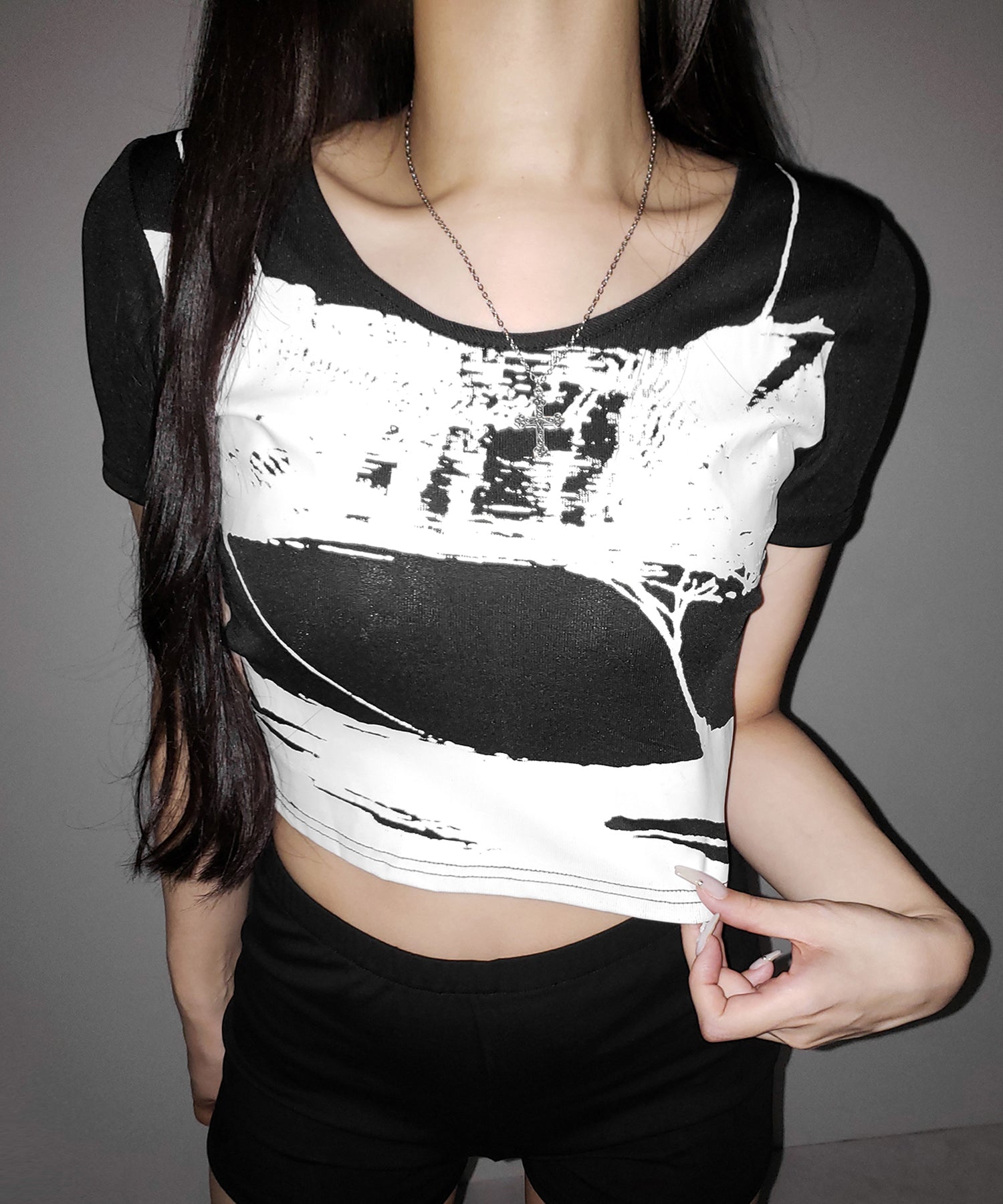 ヴィンテージプリント半袖ショートリブＴシャツ ／ vintage print short sleeve short lib t-shirt