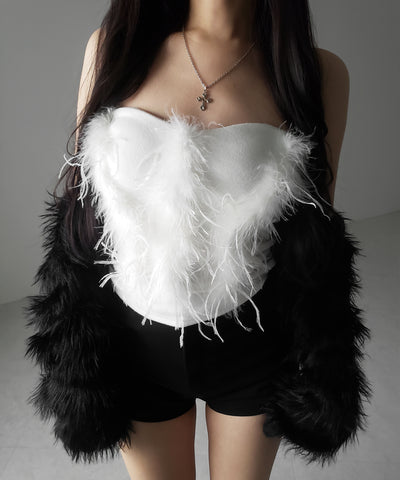 フェザーファードッキングビスチェベアトップ ／ feather fur docking bustier bare tops