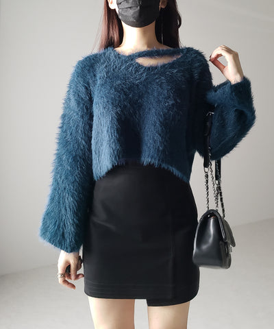 【 7color 】カットアウトショートシャギーニット
