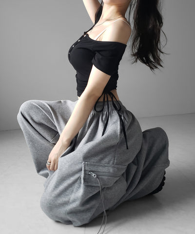 【 ２点セット 】ヘンリーネックサイドリボン半袖ぴちＴシャツ ／ Henley neck side ribbon short-sleeve pichi T-shirt