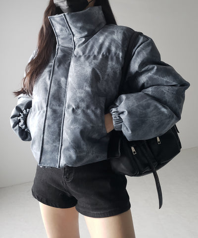 【 セットアップ着用可能 】ヴィンテージライクフェイクレザーショートダウンジャケット ／ vintage like fake leather short down jacket
