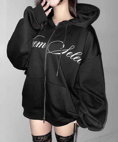 【 セットアップ可能 】レタリングロゴプリントダブルジップビッグパーカー ／ lettering logo print double zip BIG hoodie