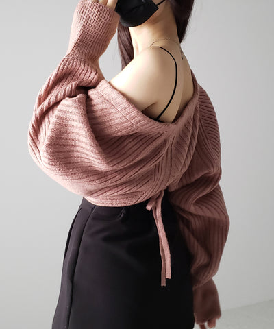 【 ９color 】２WAYリボンモヘアライクショートリブニットカーデ