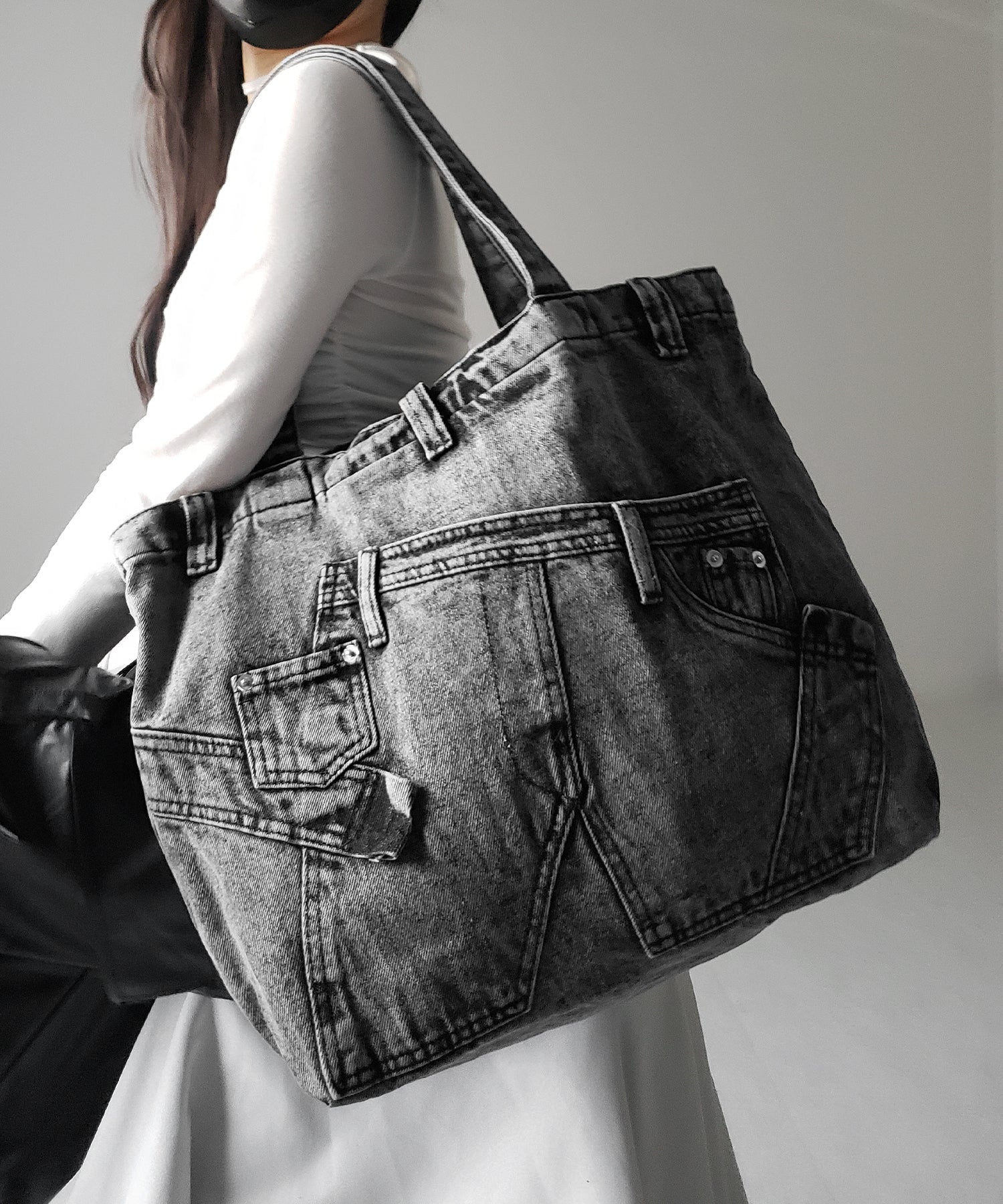 【 ２color 】ヴィンテージドッキングウォッシュデニムバッグ ／ vintage docking washed denim bag