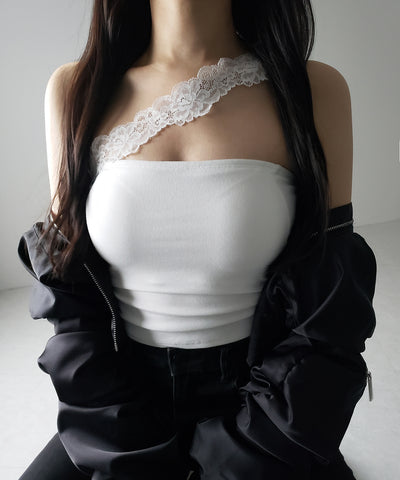 【 ２color ／ カップ付 】ナナメレーススクエアキャミソール ／ naname lace square camisole
