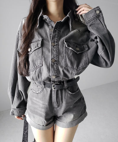 ヴィンテージデニムハイウエストミニオールインワン ／ vintage denim high waist mini allinone