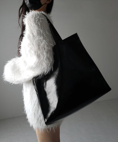 【 ２color ／ 大容量 】フェイクレザービッグスクエアトートバッグ ／ fake leather big square tote bag