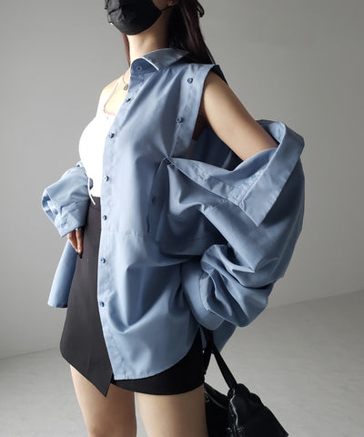 【 ３color 】オープンショルダーカットアウトビッグシャツ ／ open shoulder cutout big shirt