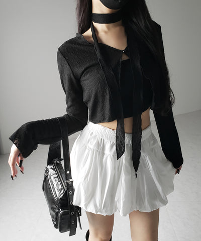 【 ２color ／ ２WAY 】チョーカーロングタイ付きショートシアーカーディガン ／ choker long tie set short sheer cardigan