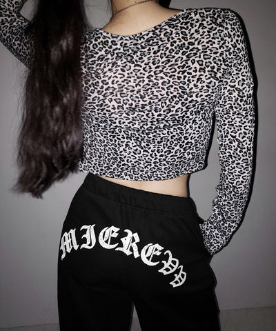 レオパードフロントリボンショートカーディガン ／ Leopard front ribbon short cardigan