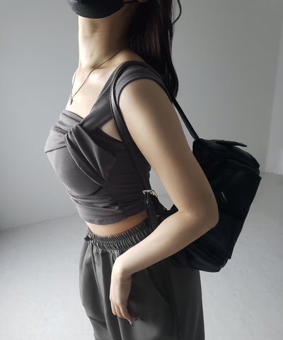 【 カップ付き 】ワンショルアシンメトリーショートキャミソール ／ one shoulder asymmetry short camisole