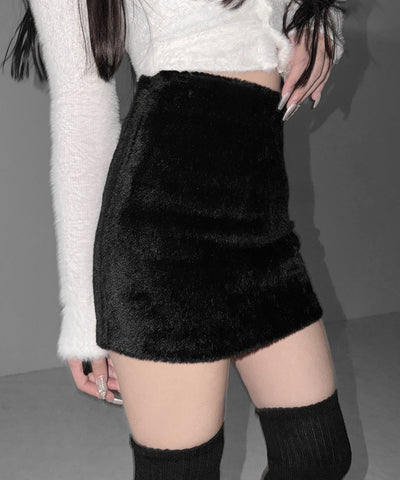 ハイウエストシャギータイトミニスカート ／ high waist shaggy tight mini skirt