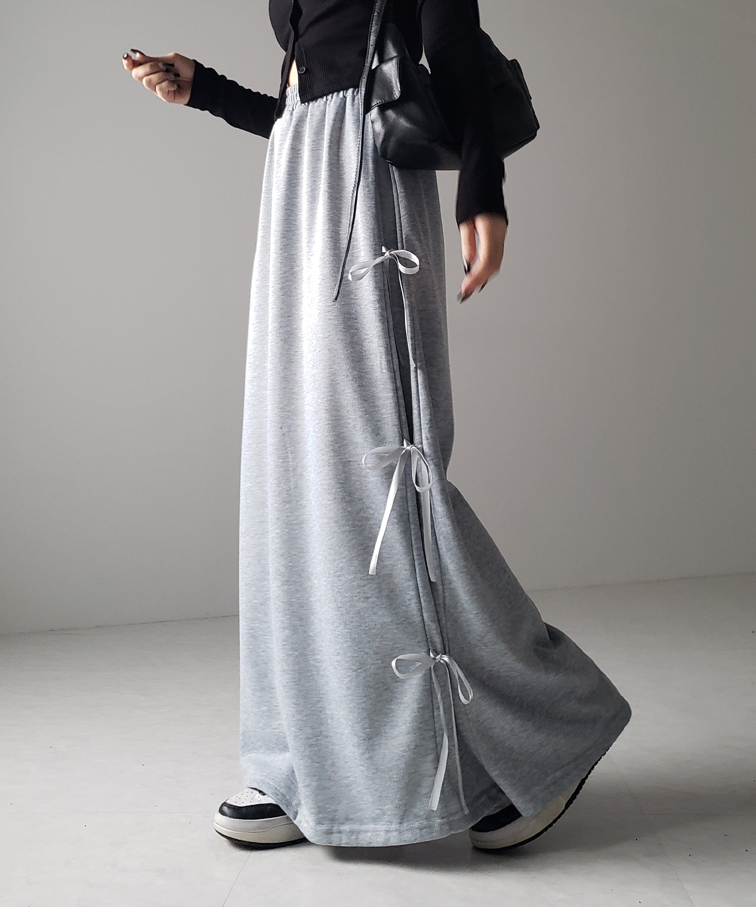 【 ２color 】３ストラップサイドリボンロングスウェットスカート／ three strap side ribbon long sweat skirt