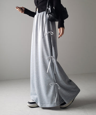 【 ２color 】３ストラップサイドリボンロングスウェットスカート／ three strap side ribbon long sweat skirt