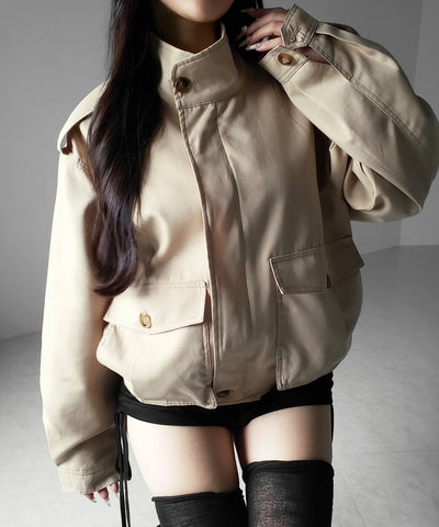 スタンドカラーオーバーショートトレンチコート ／ stand collar over short trench coat