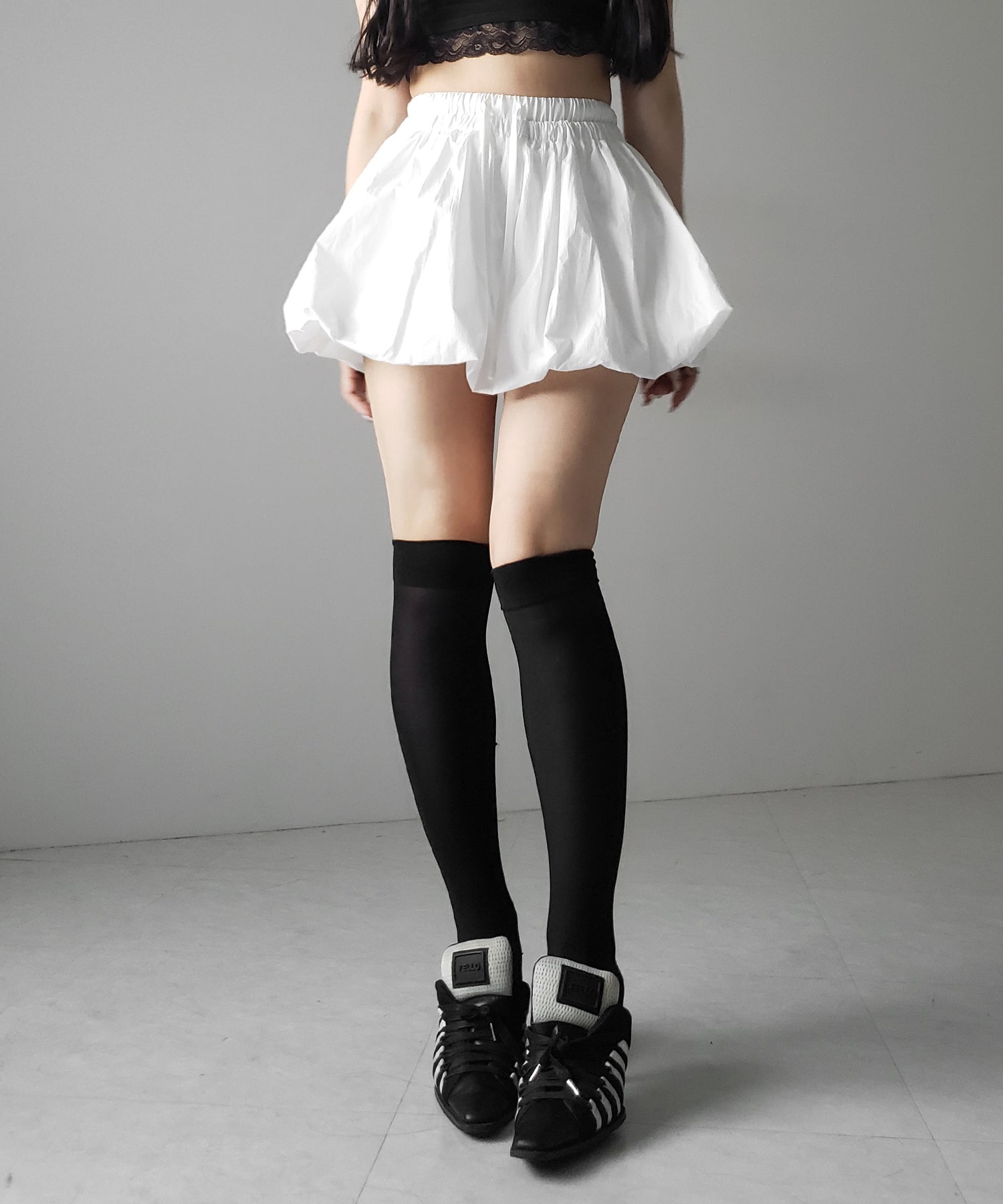 【 ２color ／インパン裏地付き 】フェイクレイヤードコットンバルーンミニスカート ／ fake layered cotton balloon mini skirt