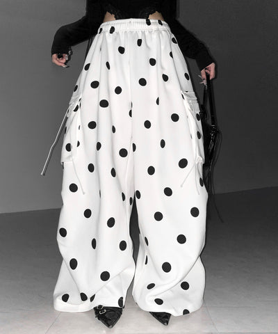 【 裾絞り可能２WAY 】ドットドローコードタックワイドカーゴスウェットパンツ ／ Dot drawcord tuck wide cargo sweatpants