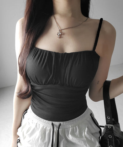 【 ３color ／ カップ付き 】シャーリングギャザードレープキャミソール ／shirring gather drape camisole