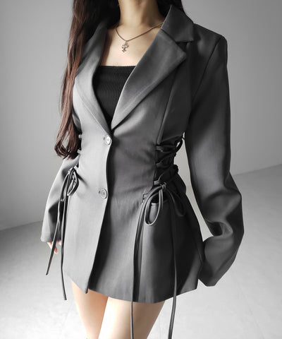 レースアップリボンスリムテーラードジャケット ／ lace-up ribbon slim tailored jacket