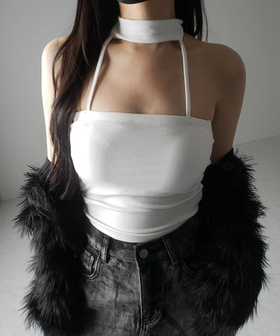 【 ３color ／ カップ付 】ダブルラインストラップチョーカーキャミソール ／ double line strap choker camisole