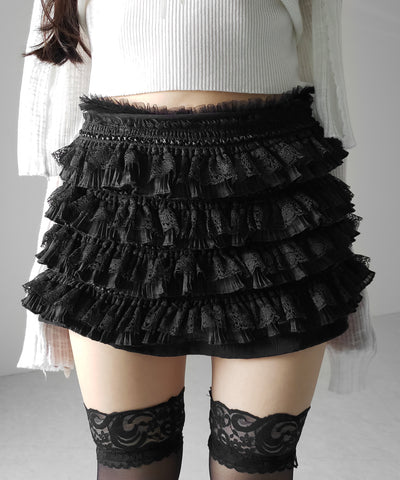【  インパン裏地付 】フリルレースミニスカート ／ frill lace mini skirt