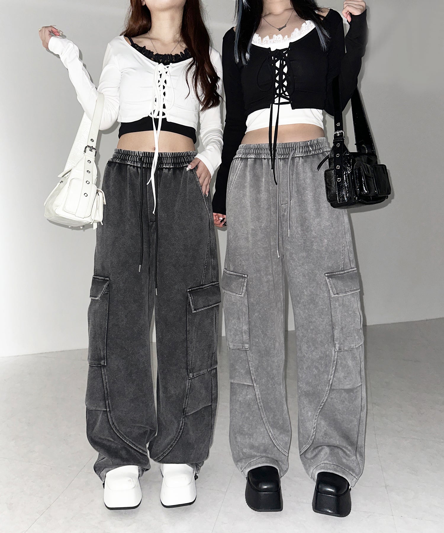 【 裾絞り可能２WAY 】ピグメントヴィンテージタックカーゴスウェットパンツ ／ pigment vintage tuck cargo sweatpants