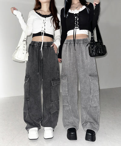 【 裾絞り可能２WAY 】ピグメントヴィンテージタックカーゴスウェットパンツ ／ pigment vintage tuck cargo sweatpants