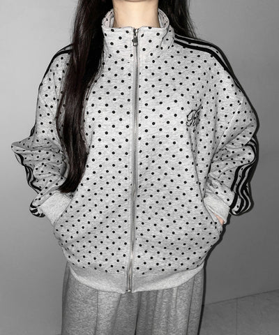 胸ロゴ刺繍ドットラインオーバースウェットブルゾン ／ chest logo embroidery side dot line over sweat blouson