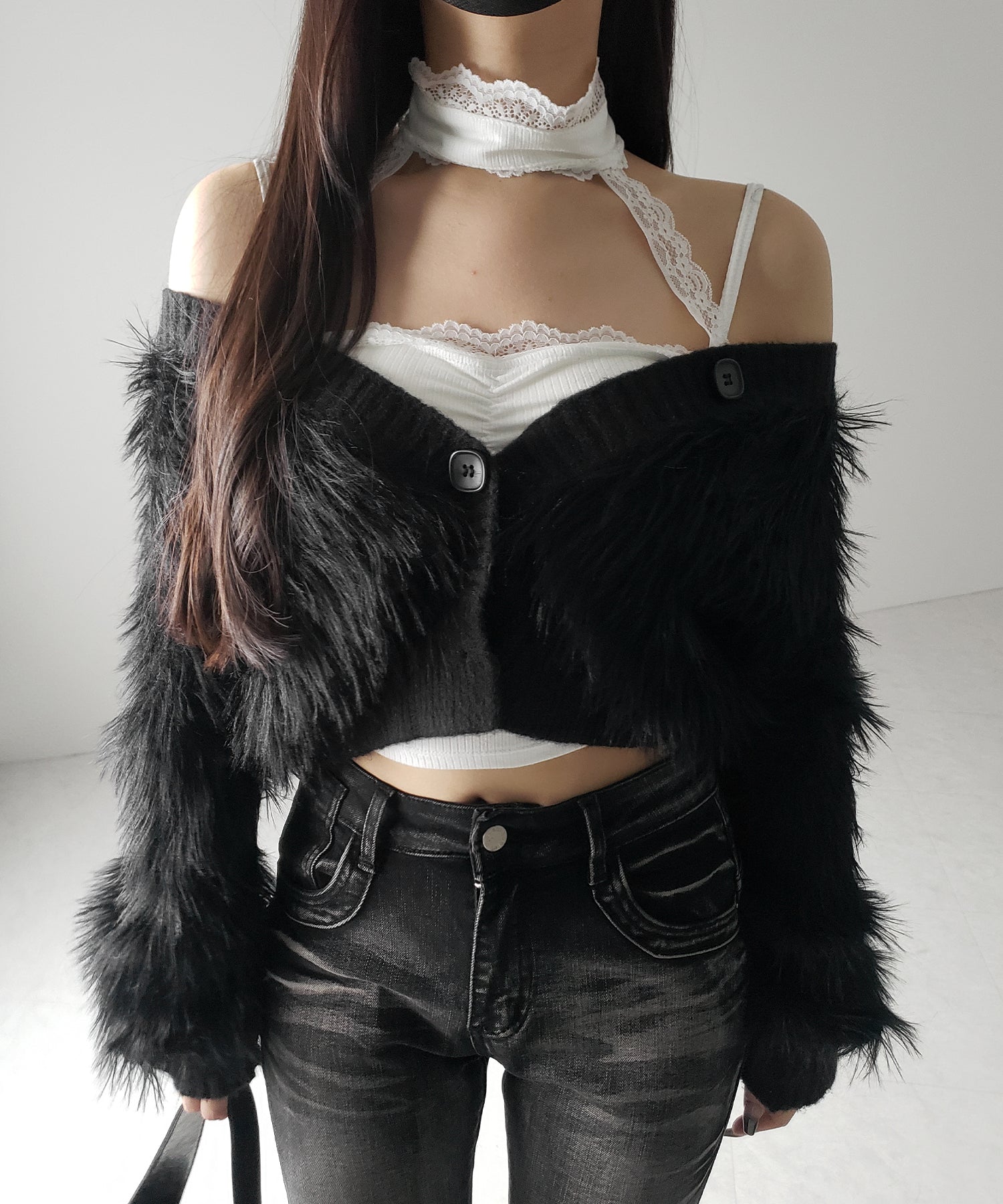 【 ２color ／ カップ付 】レースチョーカーストラップリブキャミソール ／ lace choker strap lib camisole
