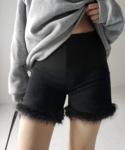 【 ４size 】ヘムフェザーバイカーショートパンツ ／ hem feather biker short pants