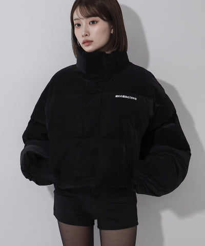 【 大好評につきロゴ無しバージョン追加！ 】グランジロゴ刺繍ショートパフダウンジャケット ／ grunge logo embroidery short puff down jacket