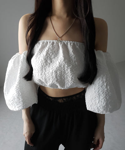【 ２color 】オフショルダーボリュームパフショートブラウス ／ off shoulder volume puff short blouse