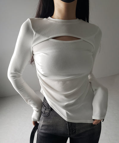 【 ３color 】カットアウトサイドシャーリングアシンメトリートップス ／ cut-out side shirring asymmetry tops